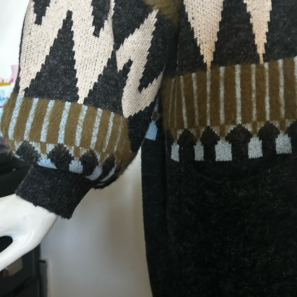 Geometric Patterned Sweater - Blue, Green, Black - image 4